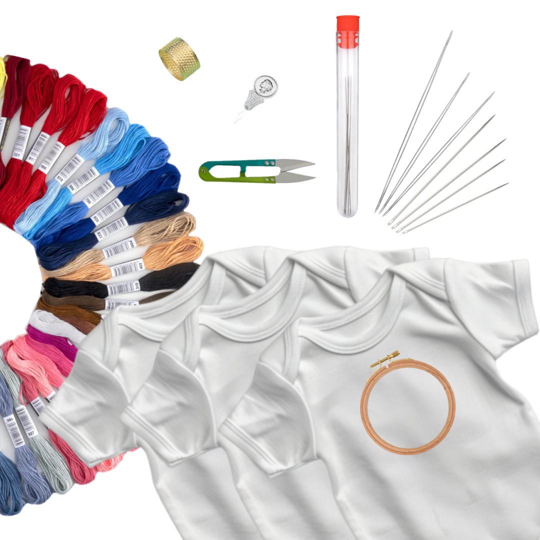 diy kit for embroidery on 3 babysuits