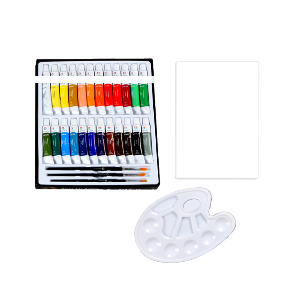 24-Color Acrylic Paint Kit with Brushes, Drawing Board and Palette