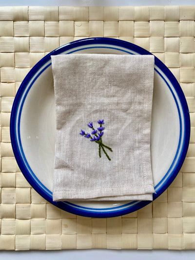 How to Embroider a Lavender Flower Napkin with Our All-in-One DIY Kit
