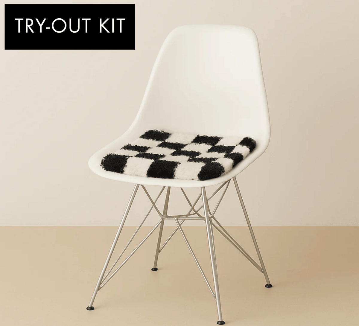 Smyrna Latch Hook Seat Rug - Checkered Black & White FlatPackPony