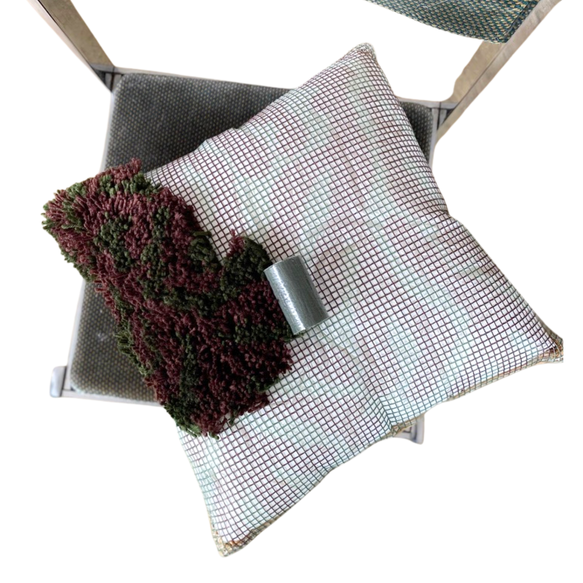 Smyrna Latch Hook Cushion - Brown and Green - Helena Flatpackpony