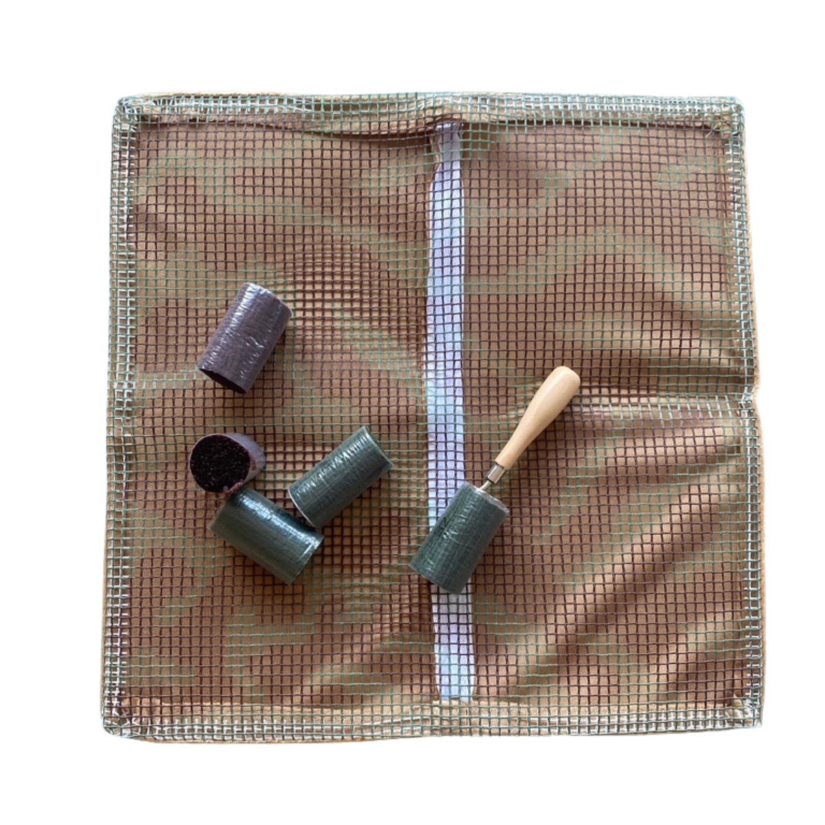 Smyrna Latch Hook Cushion - Brown and Green - Helena Flatpackpony