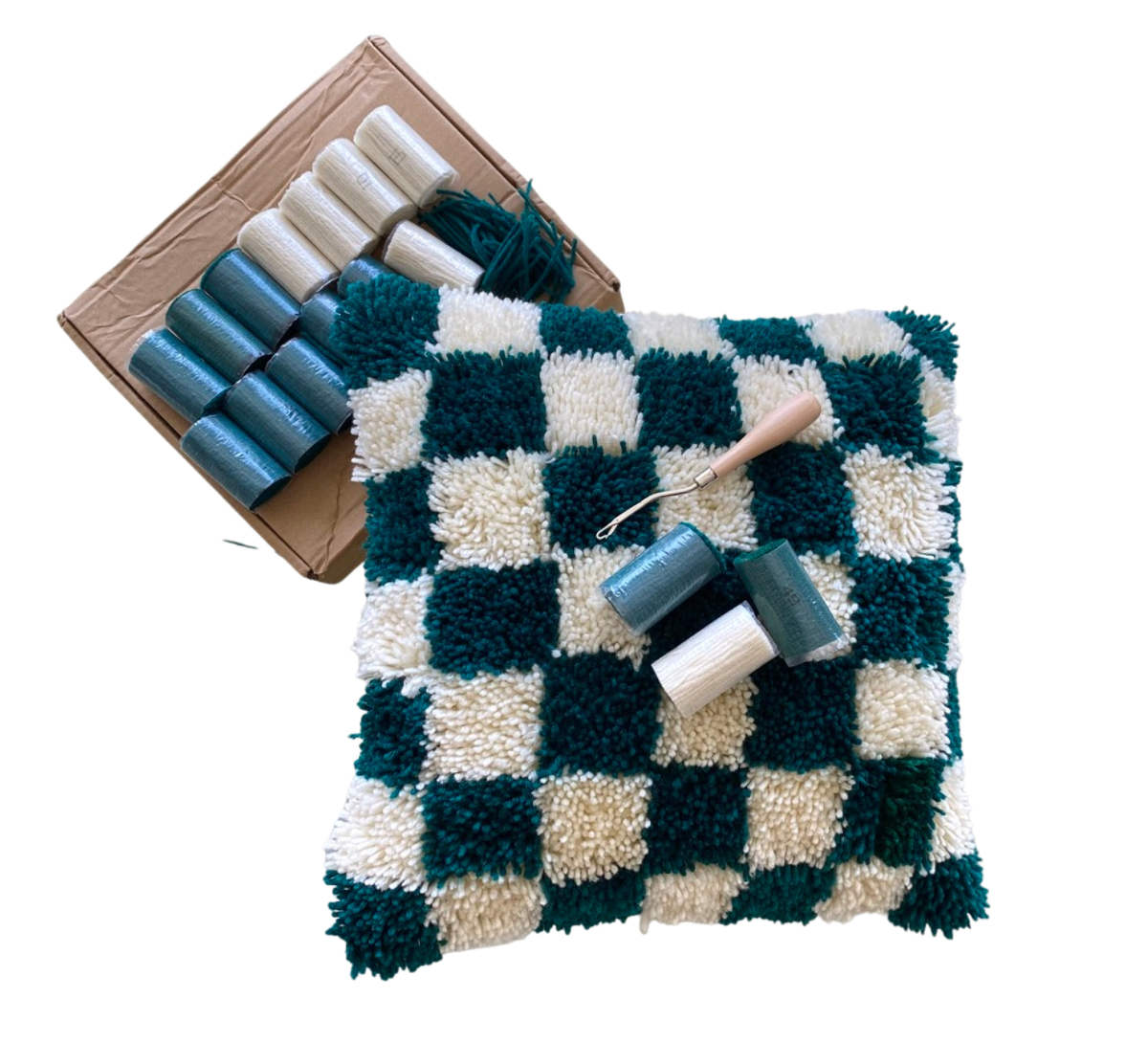 Smyrna Latch Hook Cushion - Checkered - Verde FlatPackPony