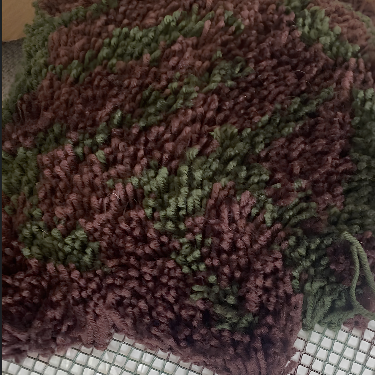 Smyrna Latch Hook Cushion - Brown and Green - Helena Flatpackpony
