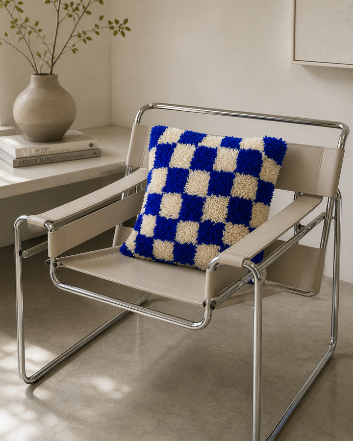 Smyrna Latch Hook Pillow - Checkered - Cyano – Flatpackpony