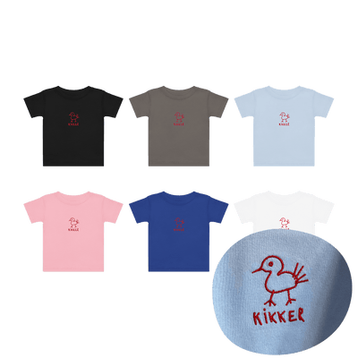 Collection of t-shirts in various colors with a red chicken logo and 'frog' text on a transparent background.