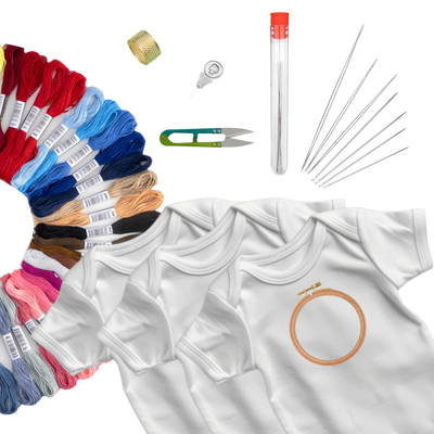 diy kit for embroidery on 3 babysuits