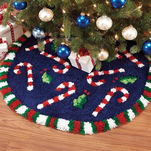 Candy Cane Round Christmas Rug Smyrna Latch Hook Kit 80x80cm - Flatpackpony