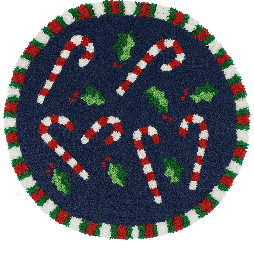 Candy Cane Round Christmas Rug Smyrna Latch Hook Kit 80x80cm - Flatpackpony