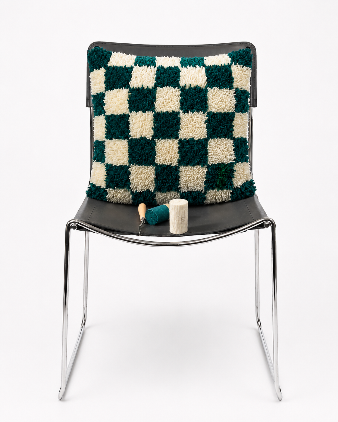 Smyrna Latch Hook Cushion - Checkered - Verde FlatPackPony