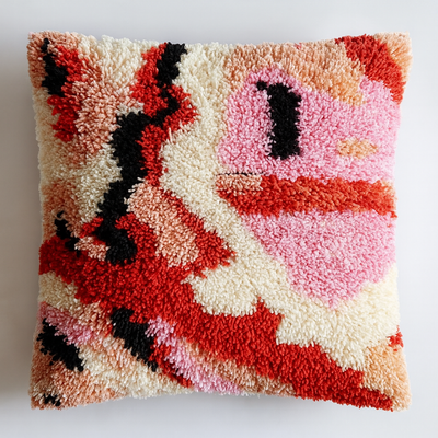 Decorative pillow with a colorful abstract pattern on a plain background