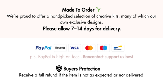 Text indicating a handpicked selection of creative kits with a delivery time frame on a white background