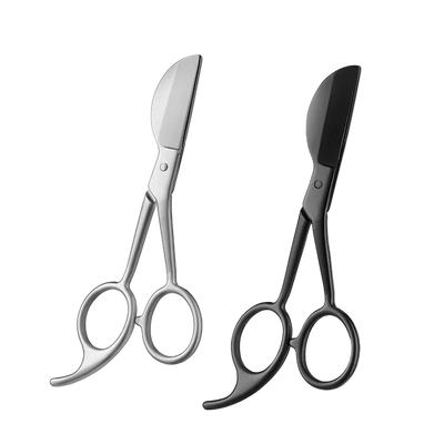 Pair of silver scissors and black scissors on a white background