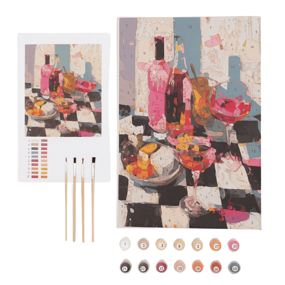 Paint by Numbers Kit 36 colors – 'Checkered Wine' - Flatpackpony