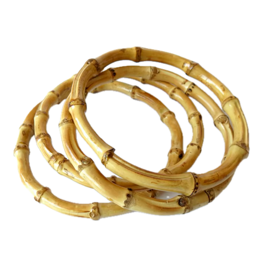 Rattan Woven Wood Round Shaped Handles 2PCS