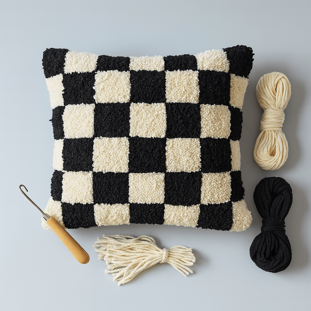 Smyrna Latch Hook Pillow Cover Kit - B&W - Flatpackpony