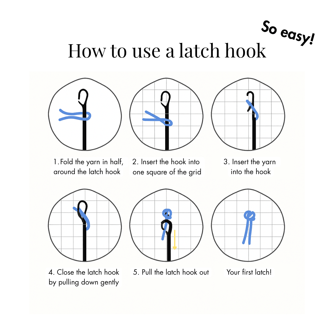 Latch Hook & Latch Hook Yarn Cutter Set - in use - Flatpackpony