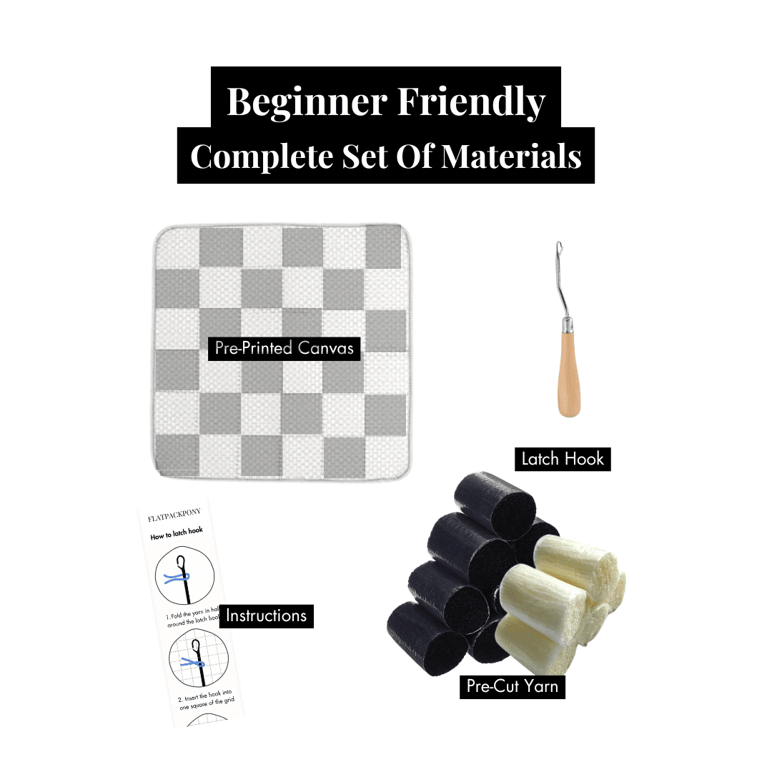 Smyrna Latch Hook Seat Rug - Checkered Black & White - Flatpackpony