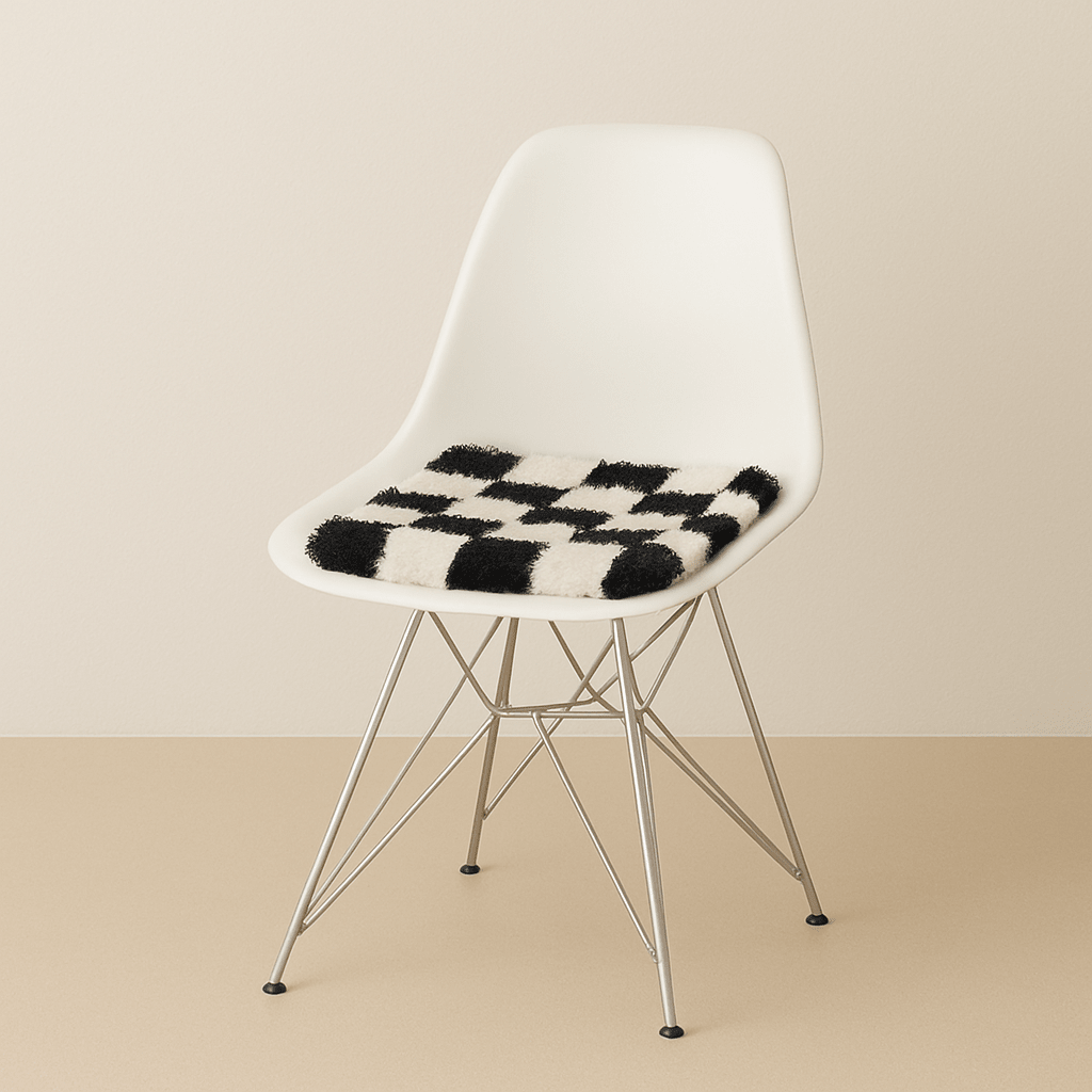 Smyrna Latch Hook Seat Rug - Checkered Black & White - Flatpackpony