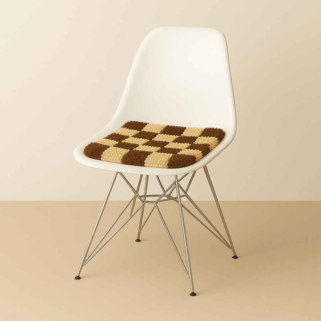 Smyrna Latch Hook Seat Rug - Checkered Brown & Beige - Flatpackpony