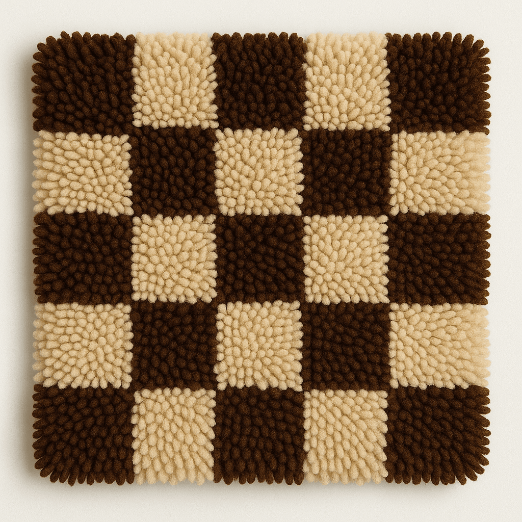 Smyrna Latch Hook Seat Rug - Checkered Brown & Beige - Flatpackpony