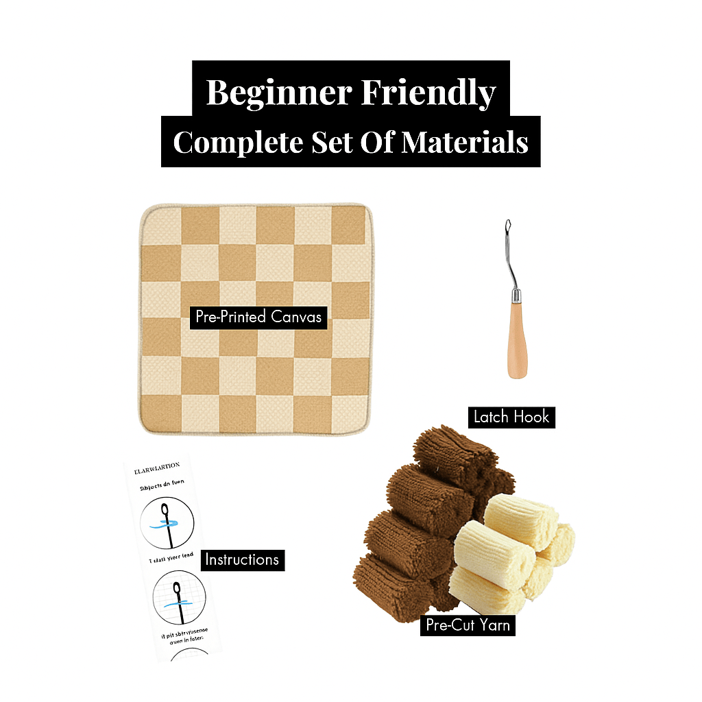 Smyrna Latch Hook Seat Rug - Checkered Brown & Beige - Flatpackpony