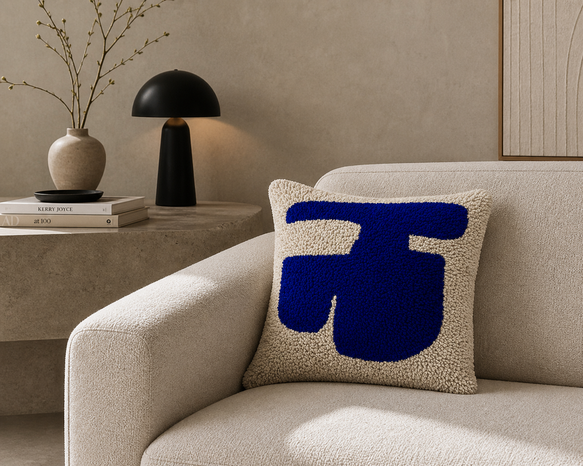 Smyrna Latch Hook Pillow Kit - Organic Blue Beige FlatPackPony