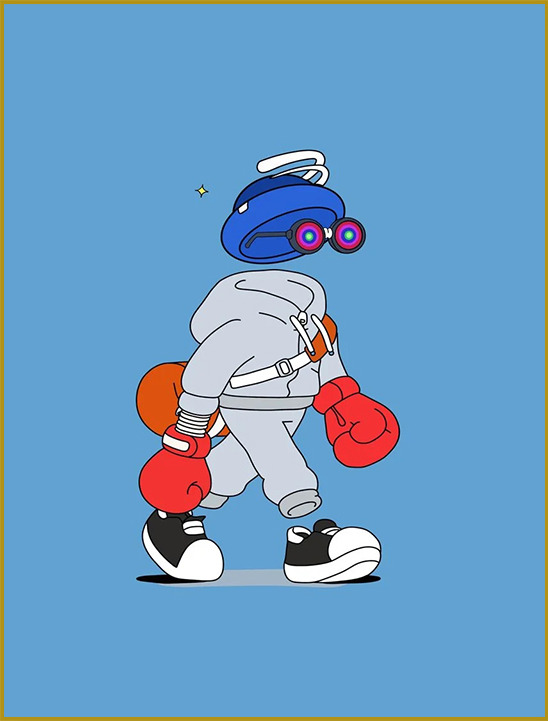 poster of a cartoon dude walking with a boxing gloves