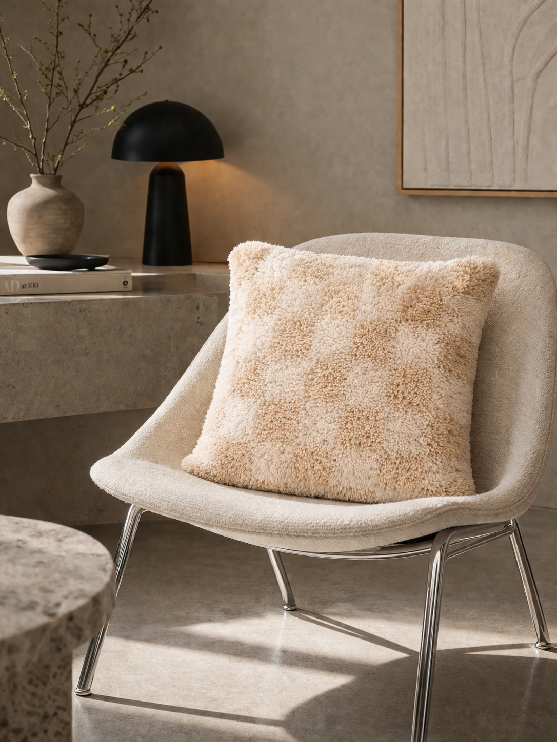 Smyrna Latch Hook Pillow - Checkered - Vanilla FlatPackPony